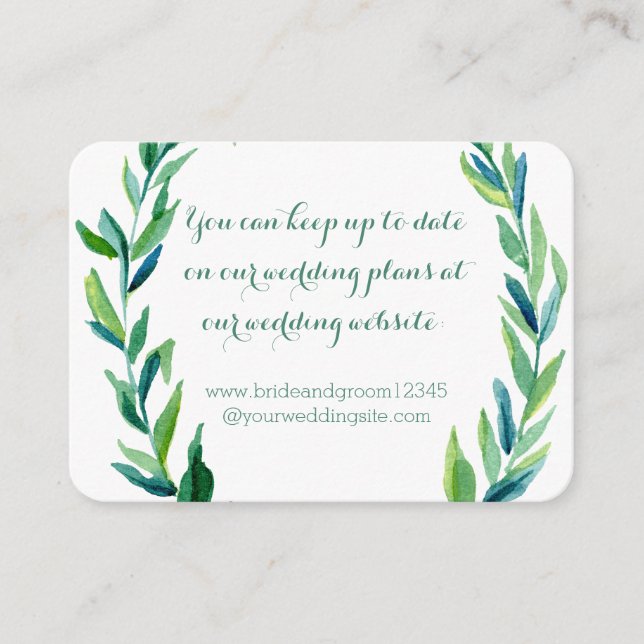 Laurel Olive Leaf Wreath Wedding Website Cards (Front)