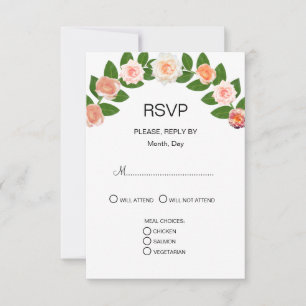 Laurel & Rose Flowers Wedding RSVP Card