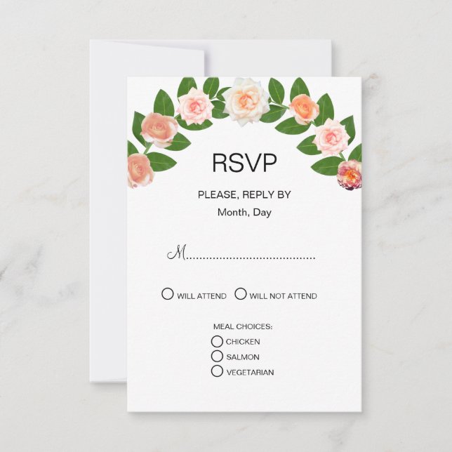 Laurel & Rose Flowers Wedding RSVP Card (Front)
