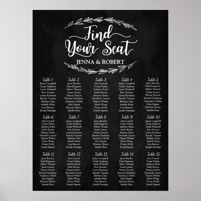 Laurel Wedding Seating Chart, Editable Colour Poster (Front)