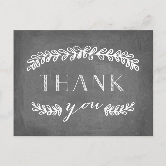 Laurel White Flat Thank You Post Card Chalkboard (Front)