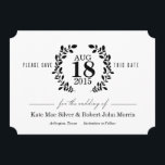 Laurel Wreath Black & White Nonphoto Save the Date<br><div class="desc">This black and white nonphoto wedding save the date features your wedding date in an elegant laurel wreath with leaves and nature accents. The back includes a small, black and white polkadot pattern. Use this wedding save the date for your elegant black & white wedding or any other wedding theme....</div>