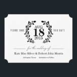 Laurel Wreath Black & White Nonphoto Save the Date<br><div class="desc">This black and white nonphoto wedding save the date features your wedding date in an elegant laurel wreath with leaves and nature accents. The back includes a small, black and white polkadot pattern. Use this wedding save the date for your elegant black & white wedding or any other wedding theme....</div>
