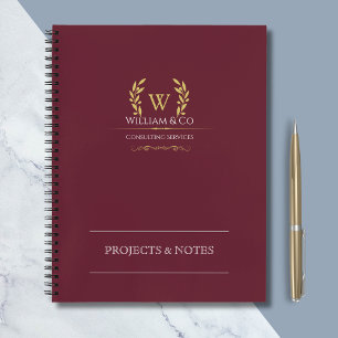 Laurel Wreath Burgundy Gold Monogram Business Notebook