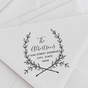 Laurel Wreath Calligraphy Name Return Address Self-inking Stamp