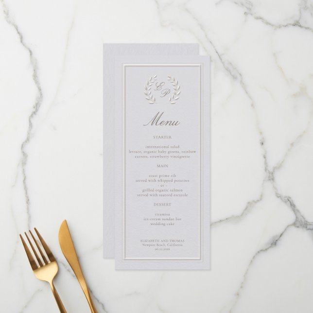 Laurel Wreath Crest Frame Classic Formal Wedding Menu (Front/Back In Situ)