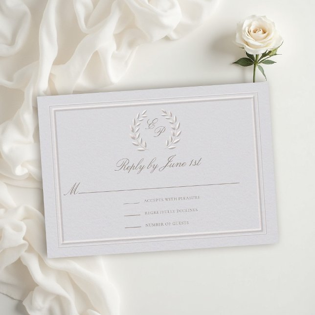 Laurel Wreath Crest Frame Classic Formal Wedding RSVP Card (classic wedding rsvp card template formal modern traditional double frame laurel wreath crest ivory)