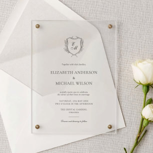 Laurel Wreath Crest Minimalist Classic Wedding Acrylic Invitations