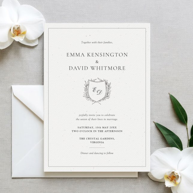 Laurel Wreath & Crest Minimalist Elegant Wedding Invitation (Creator Uploaded)