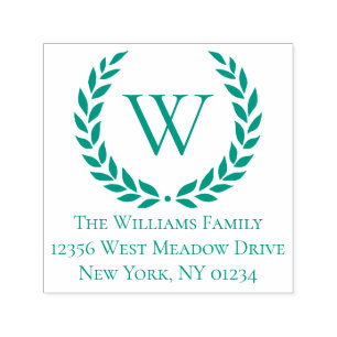 Laurel Wreath Family Name Monogram Return Address Self-inking Stamp