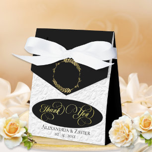 Laurel Wreath Faux Emboss -Black/Gold Favour Box
