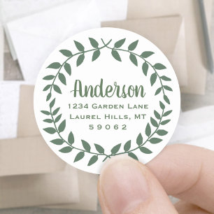 Laurel Wreath Green & White Return Address Labels