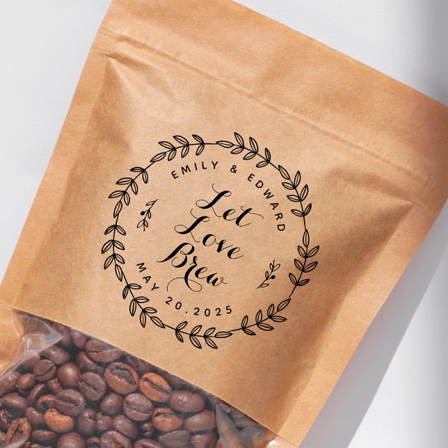 Laurel Wreath Let Love Brew Wedding Favour Self-inking Stamp (Creator Uploaded)