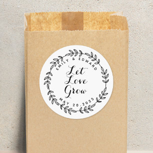 Laurel Wreath Let Love Grow Wedding Favour Classic Round Sticker