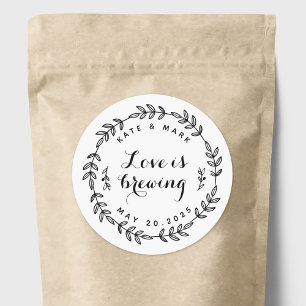Laurel Wreath Love is Brewing Wedding Favour Classic Round Sticker