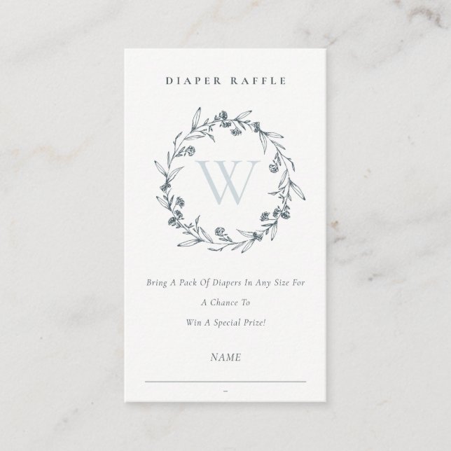 Laurel Wreath Monogram Diaper Raffle Baby Shower Enclosure Card (Front)