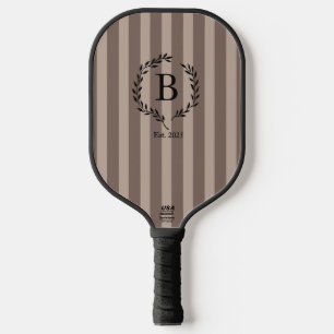 Laurel Wreath Monogram Est. Year Brown and Black Pickleball Paddle