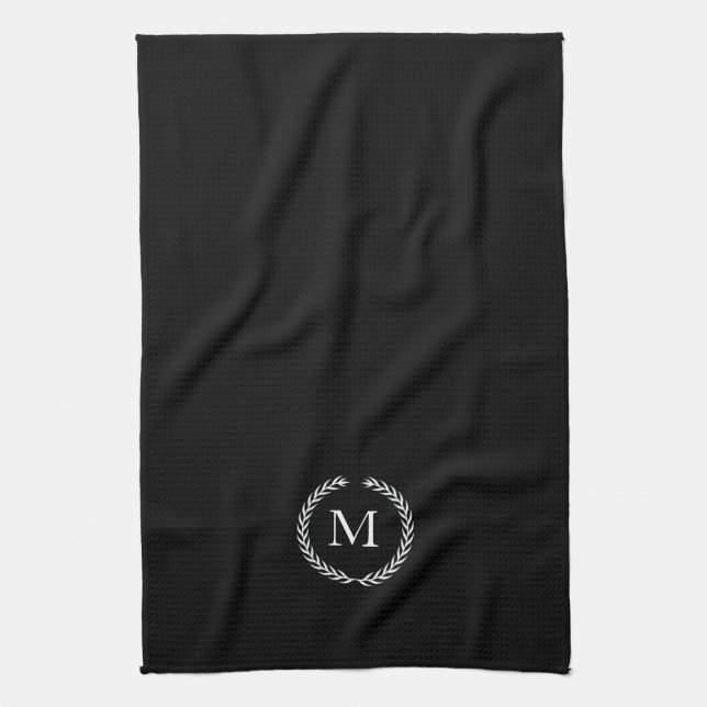 Laurel Wreath Monogram  Kitchen towel black (Vertical)