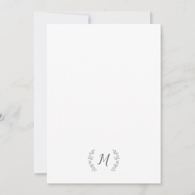 Laurel wreath monogram personalised stationery card (Front)