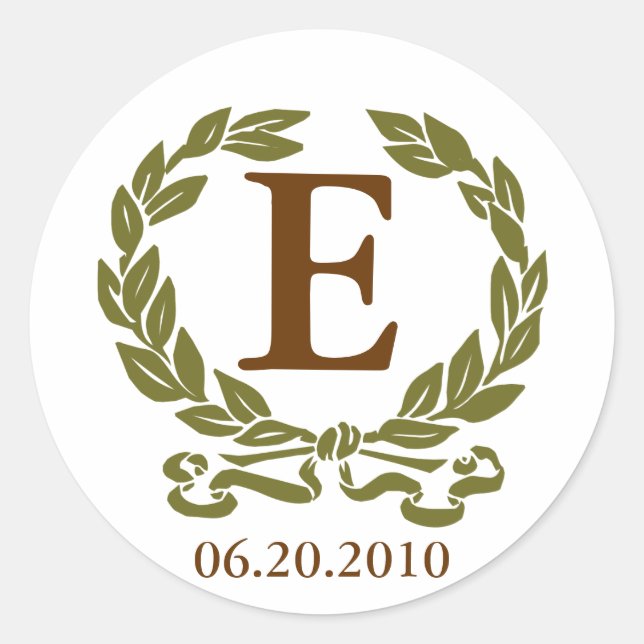 Laurel Wreath Monogram Sticker in Brown and Green (Front)