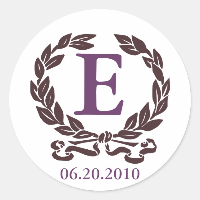 Laurel Wreath Monogram Sticker in Brown and Plum (Front)