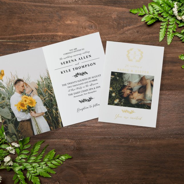 Laurel Wreath Monogram Typography QR Code Wedding Foil Greeting Card (Creator Uploaded)