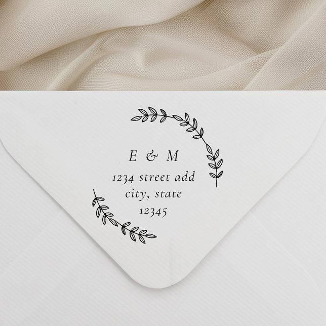 Laurel Wreath Monogram Wedding Round Address Rubber Stamp (Creator Uploaded)