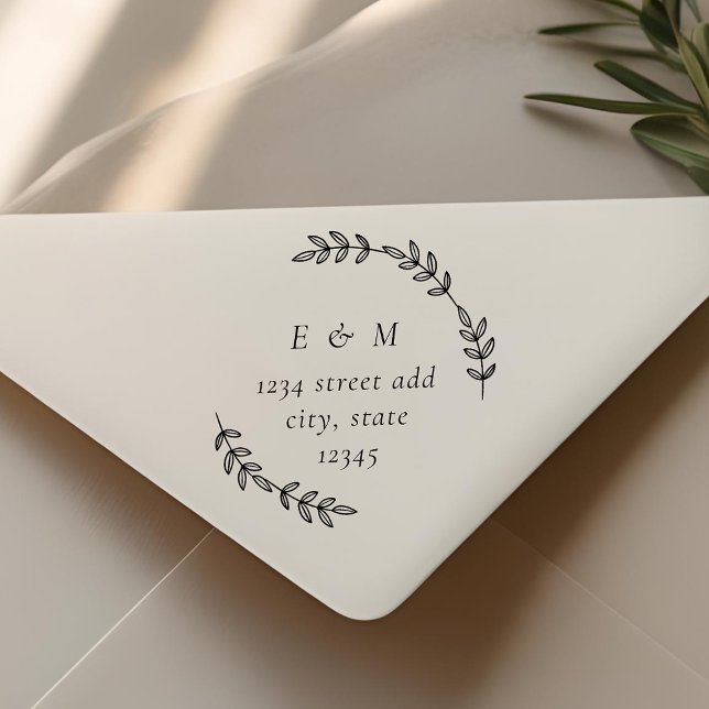 Laurel Wreath Monogram Wedding Round Address Rubber Stamp (Creator Uploaded)