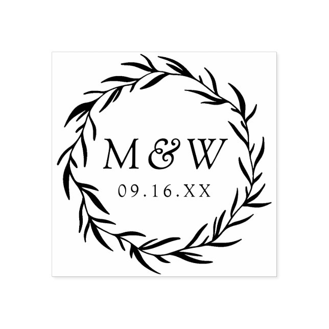 Laurel Wreath Monogram Wedding Rubber Stamp (Imprint)