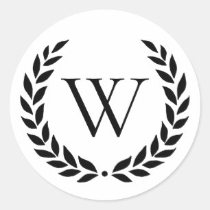 Laurel Wreath Monogrammed Initial Classic Round Sticker