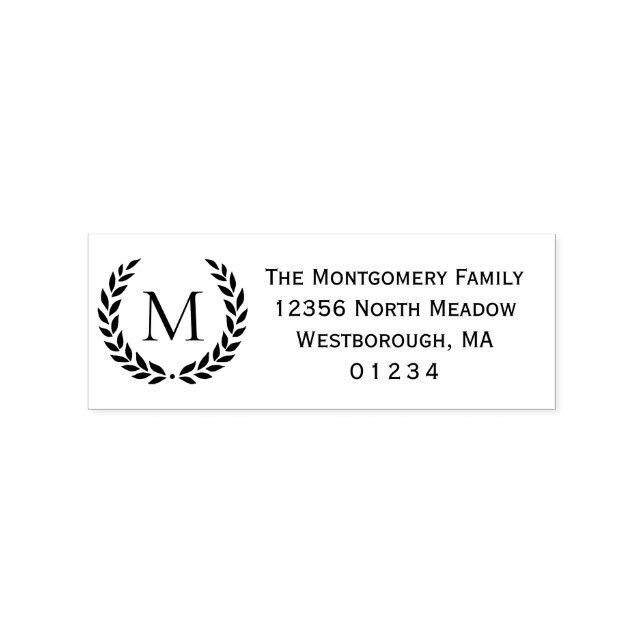 Laurel Wreath Monogrammed Initial Return Address Rubber Stamp (Imprint)