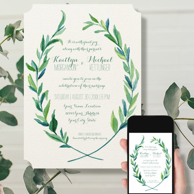 Laurel Wreath Olive Leaf Branch Modern Simple Invitation (Creator Uploaded)