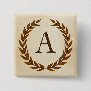 Laurel Wreath on Parchment Monogram Initial A 15 Cm Square Badge