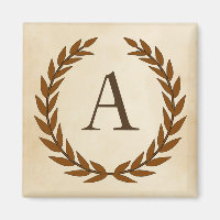 Laurel Wreath on Parchment Monogram Initial A