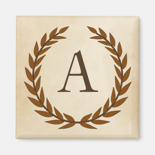 Laurel Wreath on Parchment Monogram Initial A Magnet (Front)