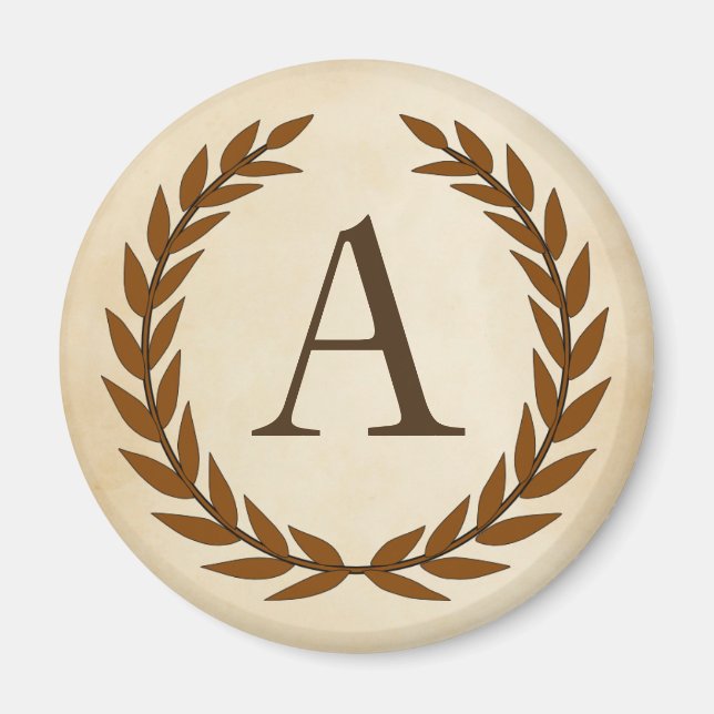 Laurel Wreath on Parchment Monogram Initial A Magnet (Front)