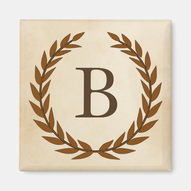 Laurel Wreath on Parchment Monogram Initial B Magnet (Front)