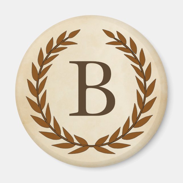 Laurel Wreath on Parchment Monogram Initial B Magnet (Front)
