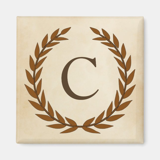Laurel Wreath on Parchment Monogram Initial C Magnet (Front)