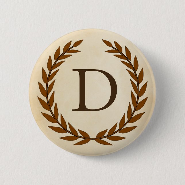 Laurel Wreath on Parchment Monogram Initial D 6 Cm Round Badge (Front)