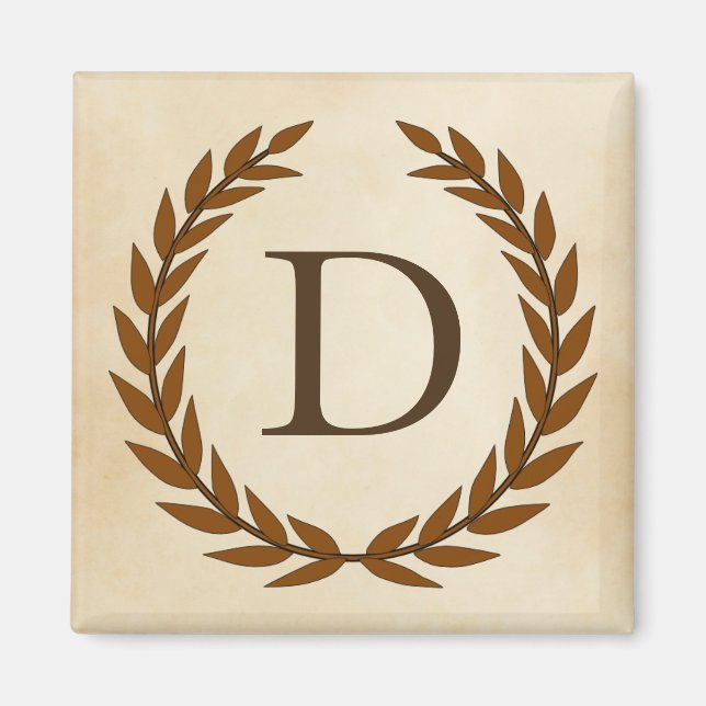 Laurel Wreath on Parchment Monogram Initial D Magnet (Front)