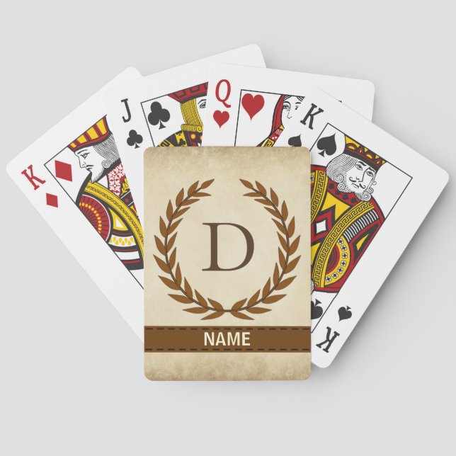 Laurel Wreath on Parchment Monogram Initial D Playing Cards (Back)
