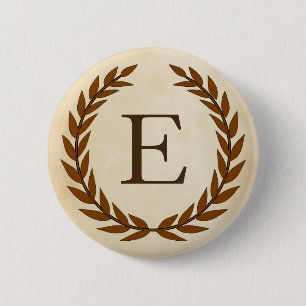 Laurel Wreath on Parchment Monogram Initial E 6 Cm Round Badge
