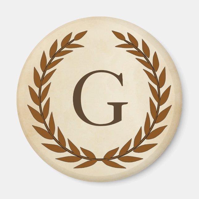 Laurel Wreath on Parchment Monogram Initial G Magnet (Front)