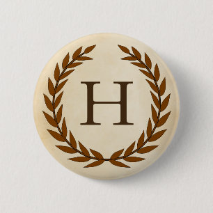 Laurel Wreath on Parchment Monogram Initial H 6 Cm Round Badge