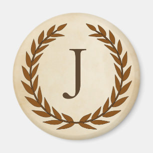 Laurel Wreath on Parchment Monogram Initial J Magnet