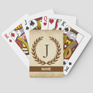 Laurel Wreath on Parchment Monogram Initial J Playing Cards