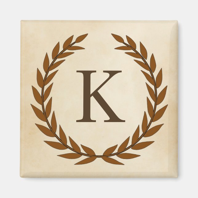 Laurel Wreath on Parchment Monogram Initial K Magnet (Front)