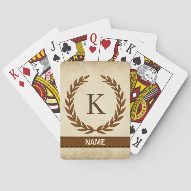 Laurel Wreath on Parchment Monogram Initial K Playing Cards (Back)