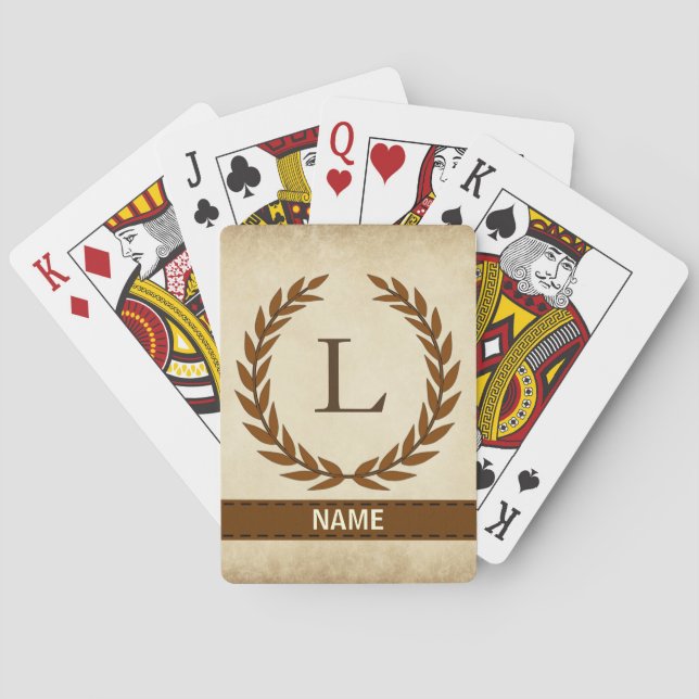 Laurel Wreath on Parchment Monogram Initial L Playing Cards (Back)